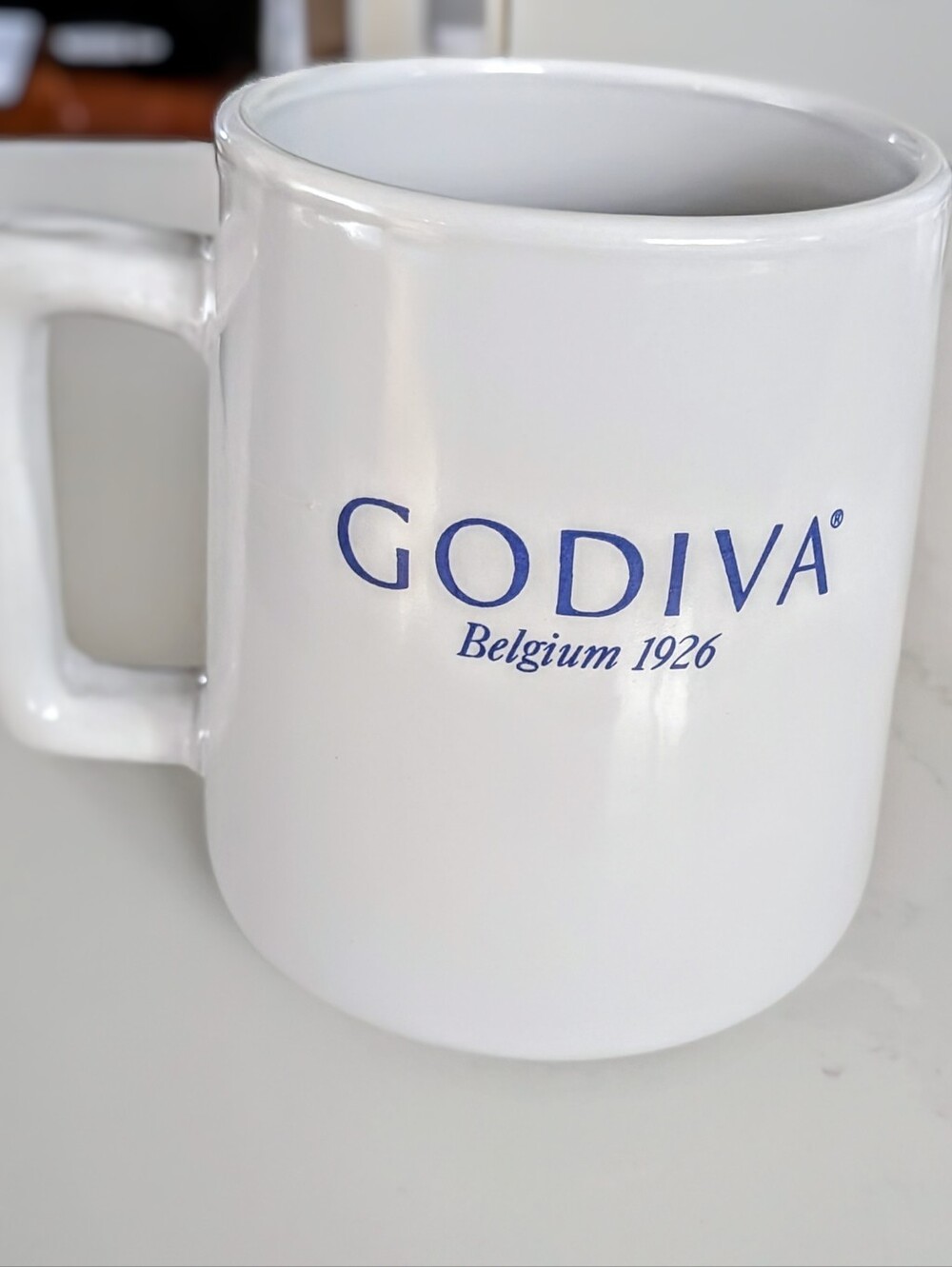 Godiva White Ceramic Mug with Blue Logo